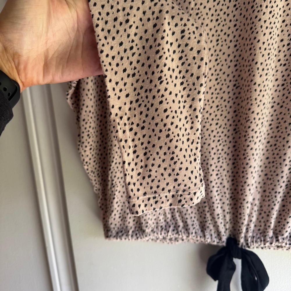 Eberjey Womens XS Tan Black Speckled Modal Long Sleeve Tie Hem Top Loungewear - Picture 3 of 8